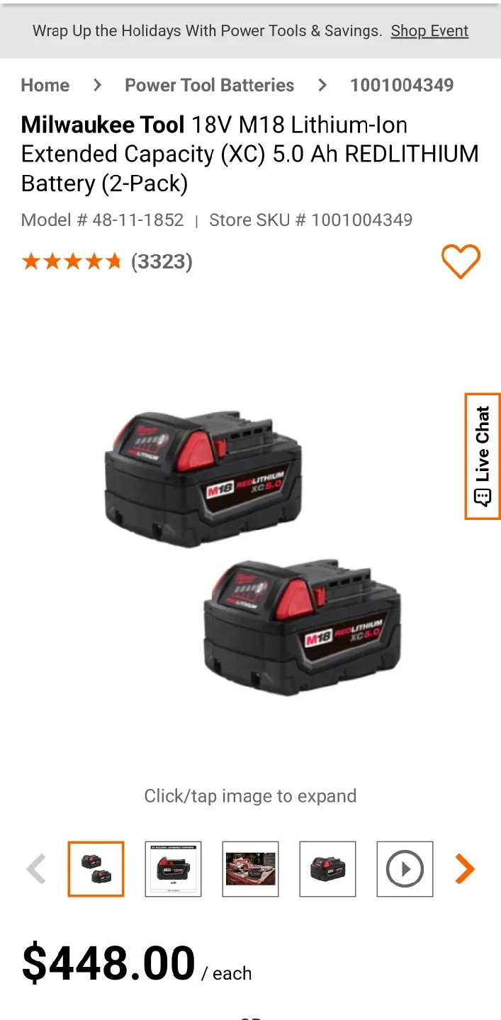 Milwaukee 18V M18 5.0 Ah Battery 2-Pack thumbnail
