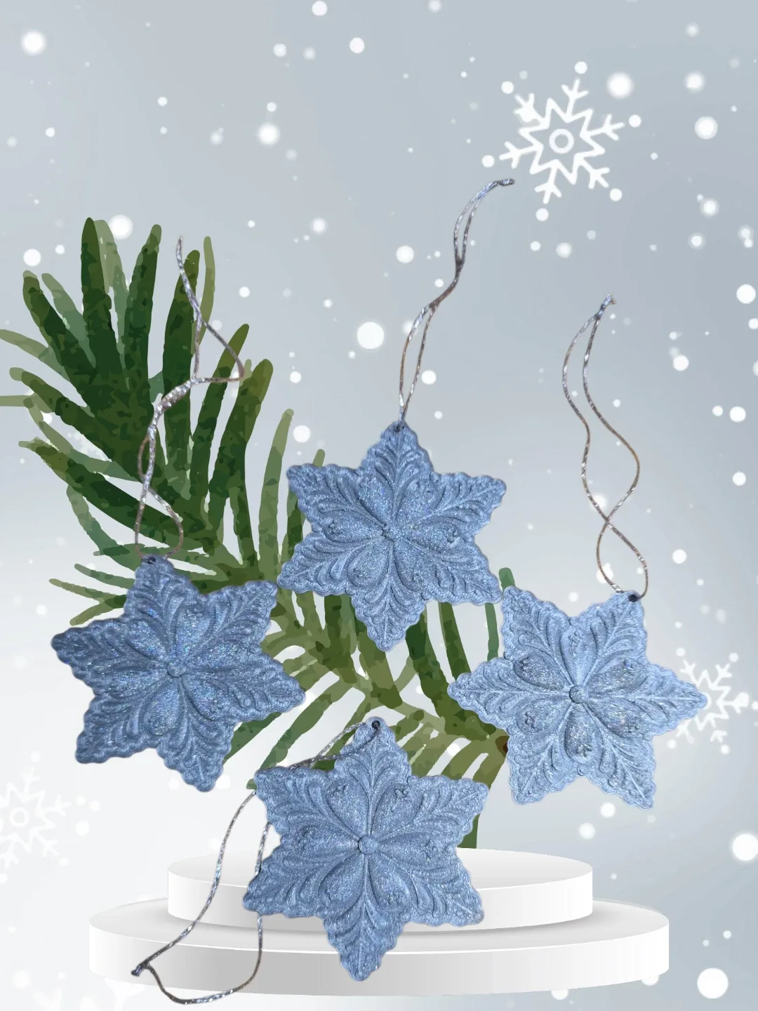 Silver Snowflake Christmas Ornament set 4pcs image indicator(2)