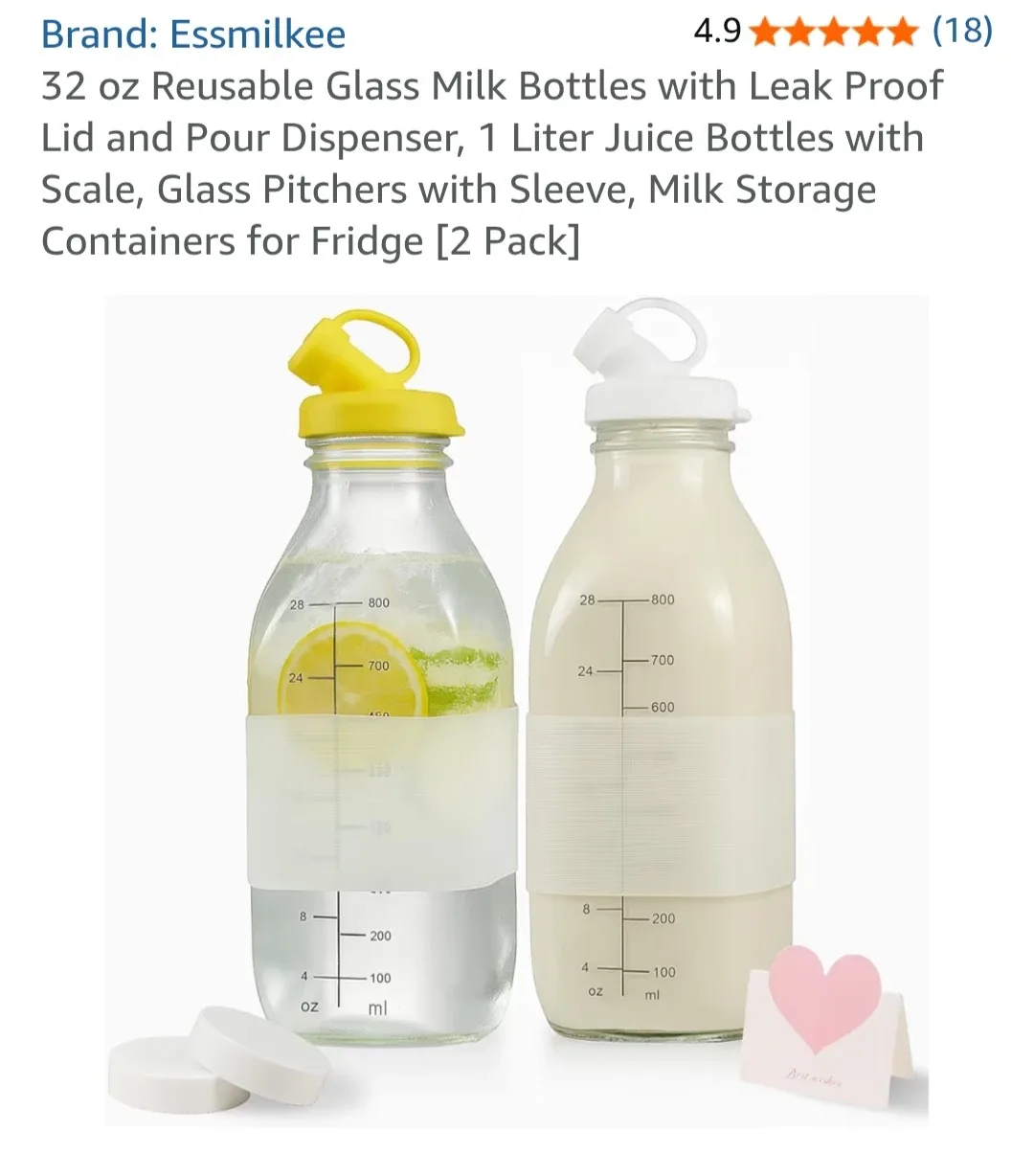 1 L/ 32oz Reusable Glass Bottles (2 Pack)🥕