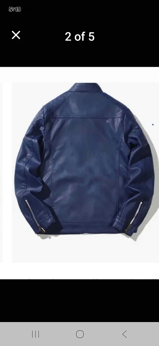 Men's Blue PU Leather Jacket, Casual Style - photo 2