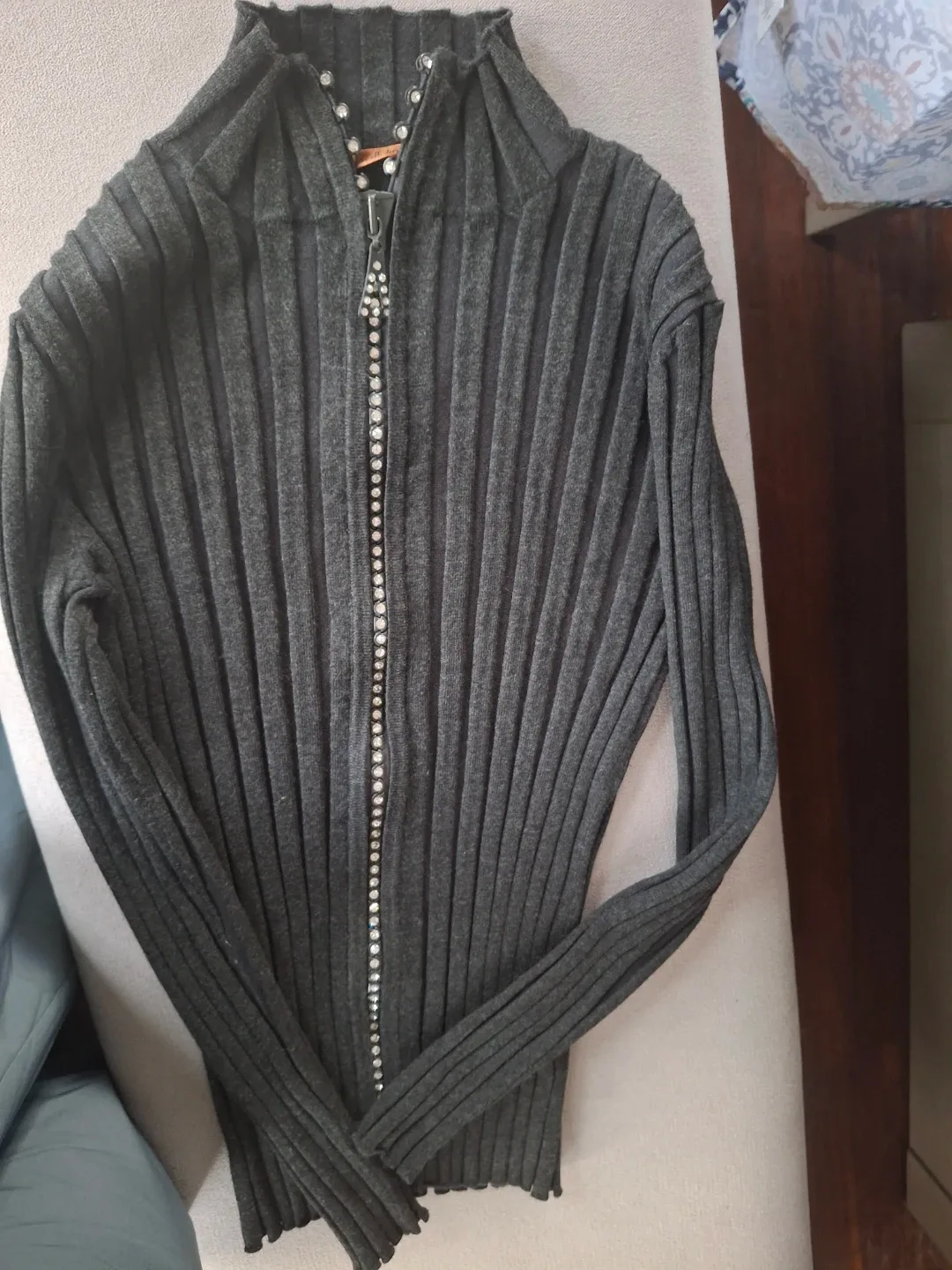 Belladim Gray Ribbed Knit Cardigan thumbnail