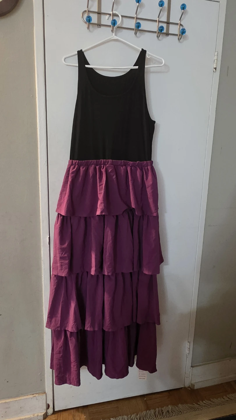 Yajedo Black & Purple Tiered Dress - Size XL