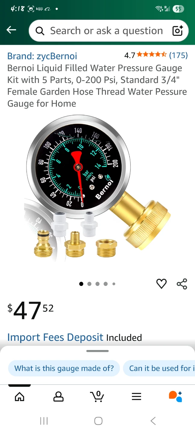 Liquid Filled Water Pressure Gauge Kit