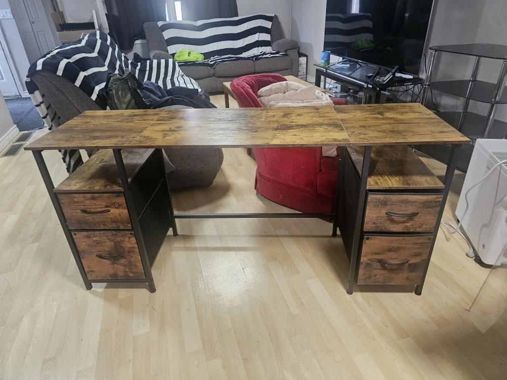 Rustic Brown Computer Desk with Drawers - photo 4