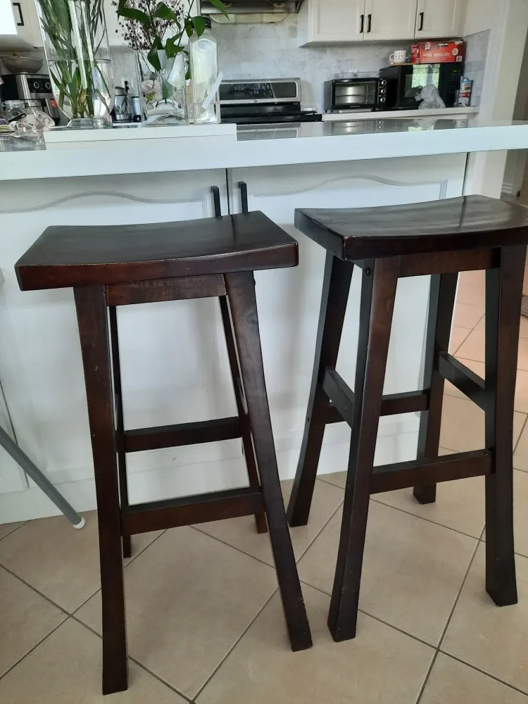 Set of 2 Dark Brown Wooden Bar Stools