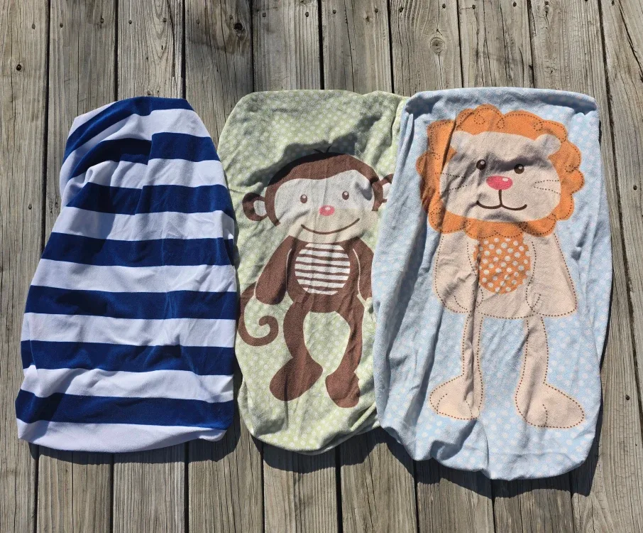 3 Baby Fitted Changing Pad Covers  - Monkey, Lion, Stripes