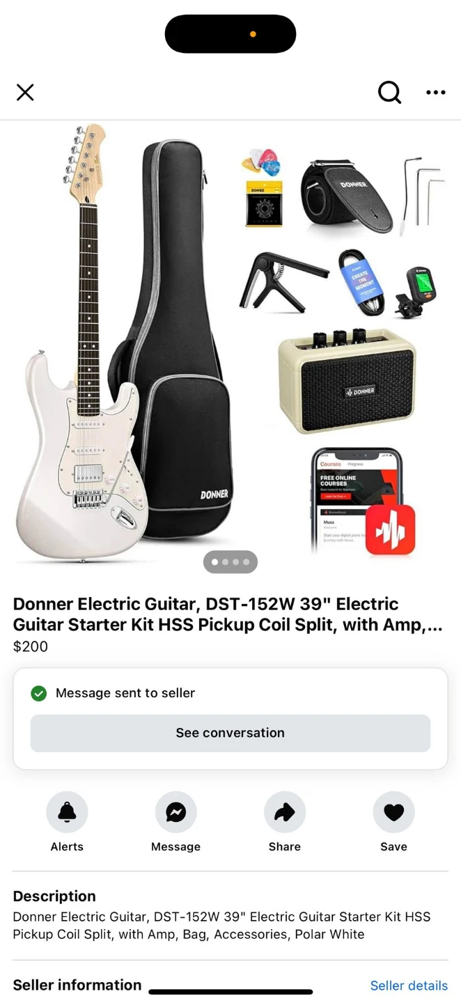 Donner DST-152W 39" Electric Guitar  - White. Pyle amplifier - photo 5