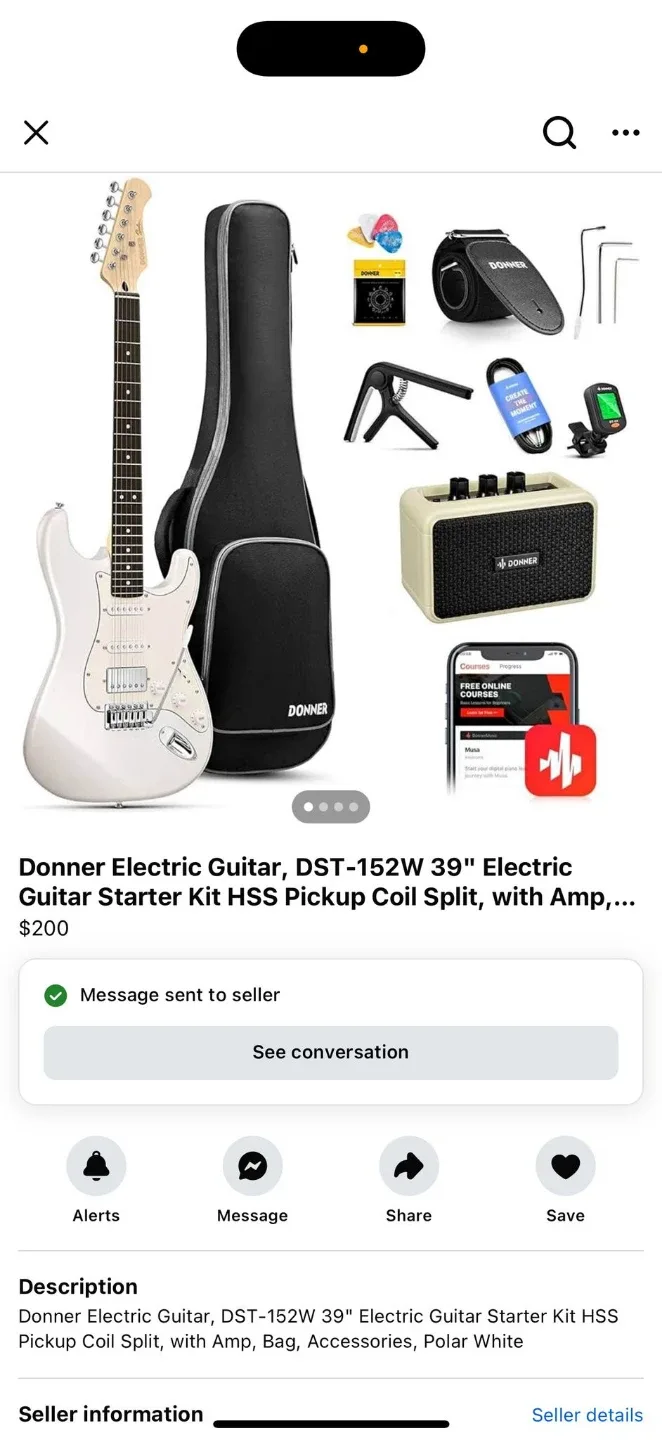 Donner DST-152W 39" Electric Guitar  - White. Pyle amplifier image indicator(5)