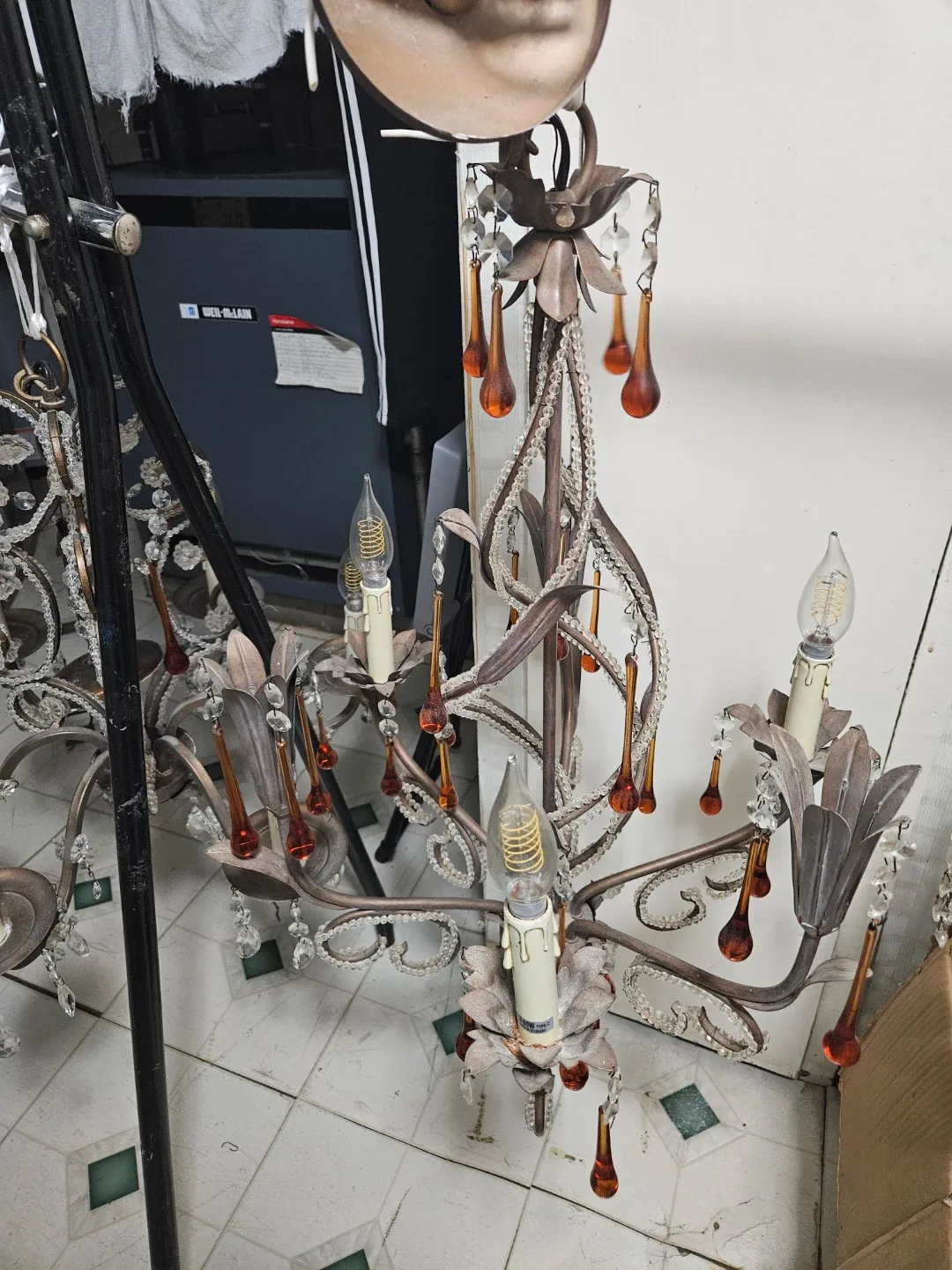 2 vintage iron and crystal chandeliers thumbnail