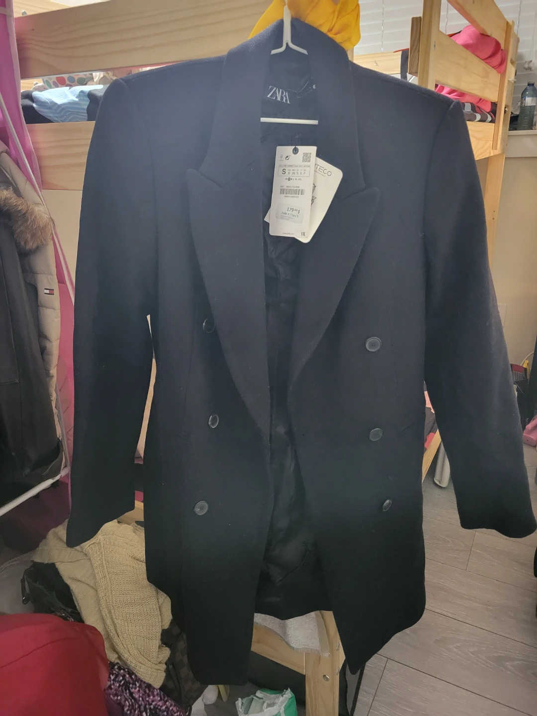 Zara Manteco Black Double Breasted Coat Size S - photo 5