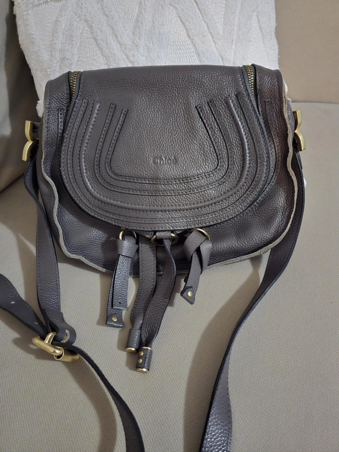 Chloé Marcie Grey Leather Crossbody Bag