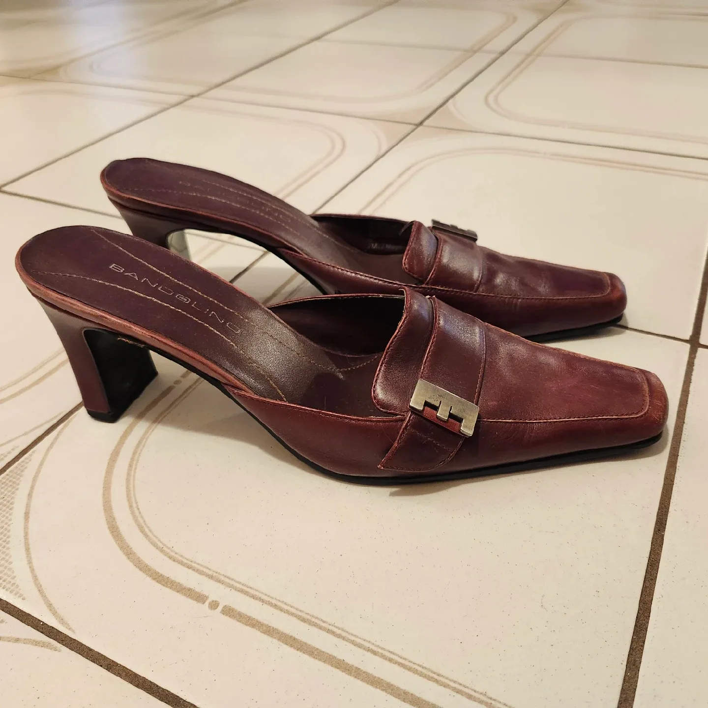 Bandolino Maroon Leather Mules- size 7 thumbnail