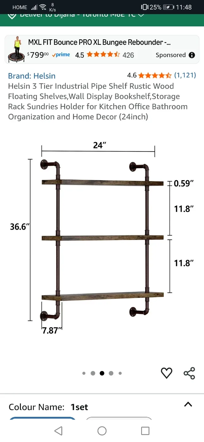 Helsin 3 Tier Industrial Pipe Shelf - Rustic Wood image indicator(3)