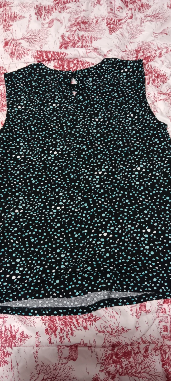 Sleeveless Top - Black with Teal & White Dots - photo 3