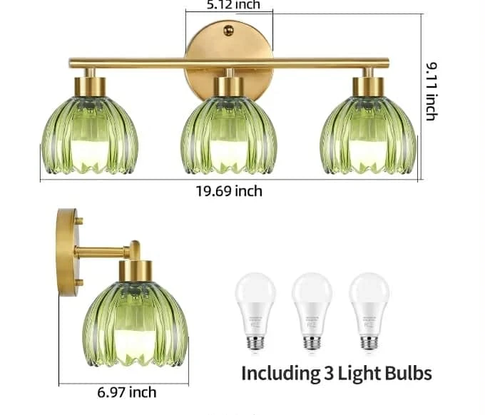 Green Glass 3-Light Bathroom Vanity Light Fixture