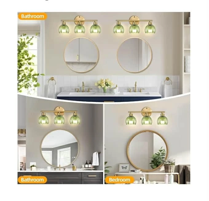 Green Glass 3-Light Bathroom Vanity Light Fixture - photo 3