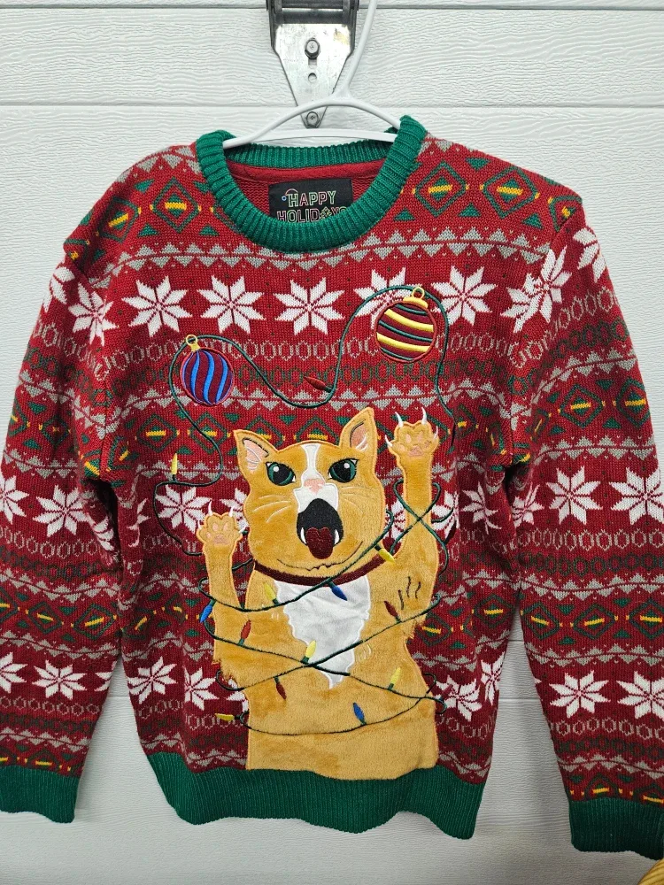 Cute Cat, Ugly Christmas Sweater - M