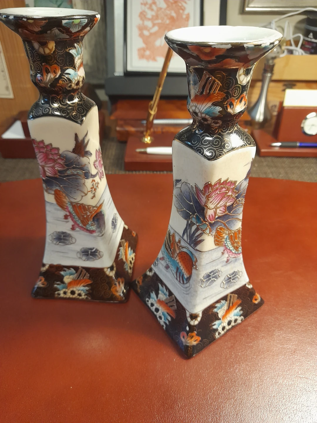 Pair of Vintage Asian Style Candle Holders - photo 3