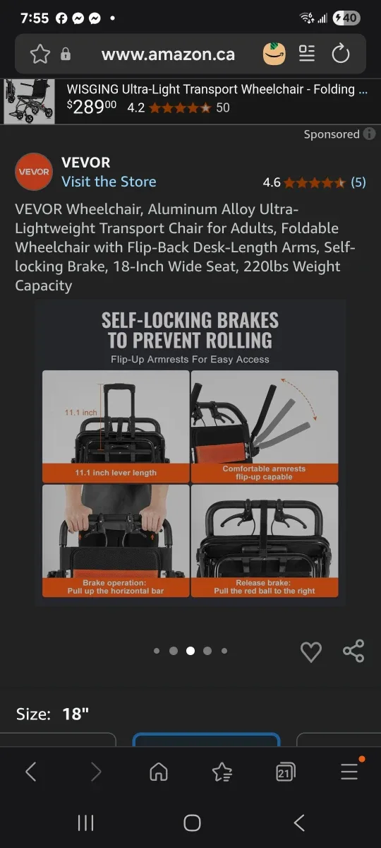 VEVOR TRAVEL WHEEL CHAIR/Transport chair image indicator(2)