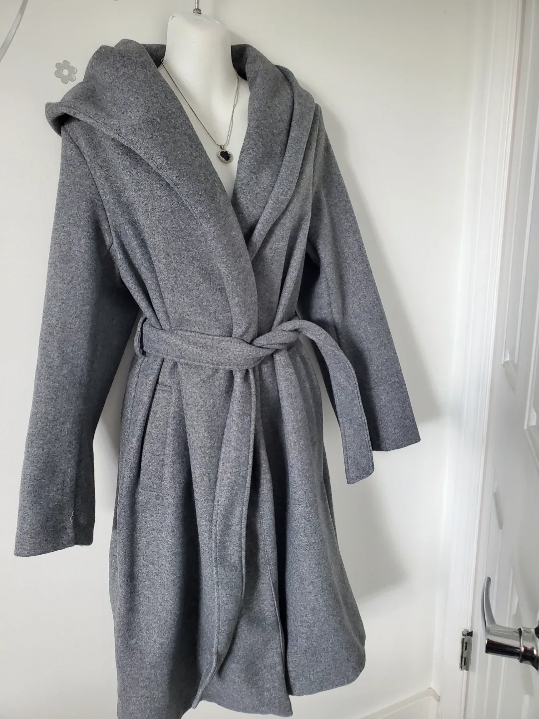 Zara Grey Hooded Belted Coat - Size M