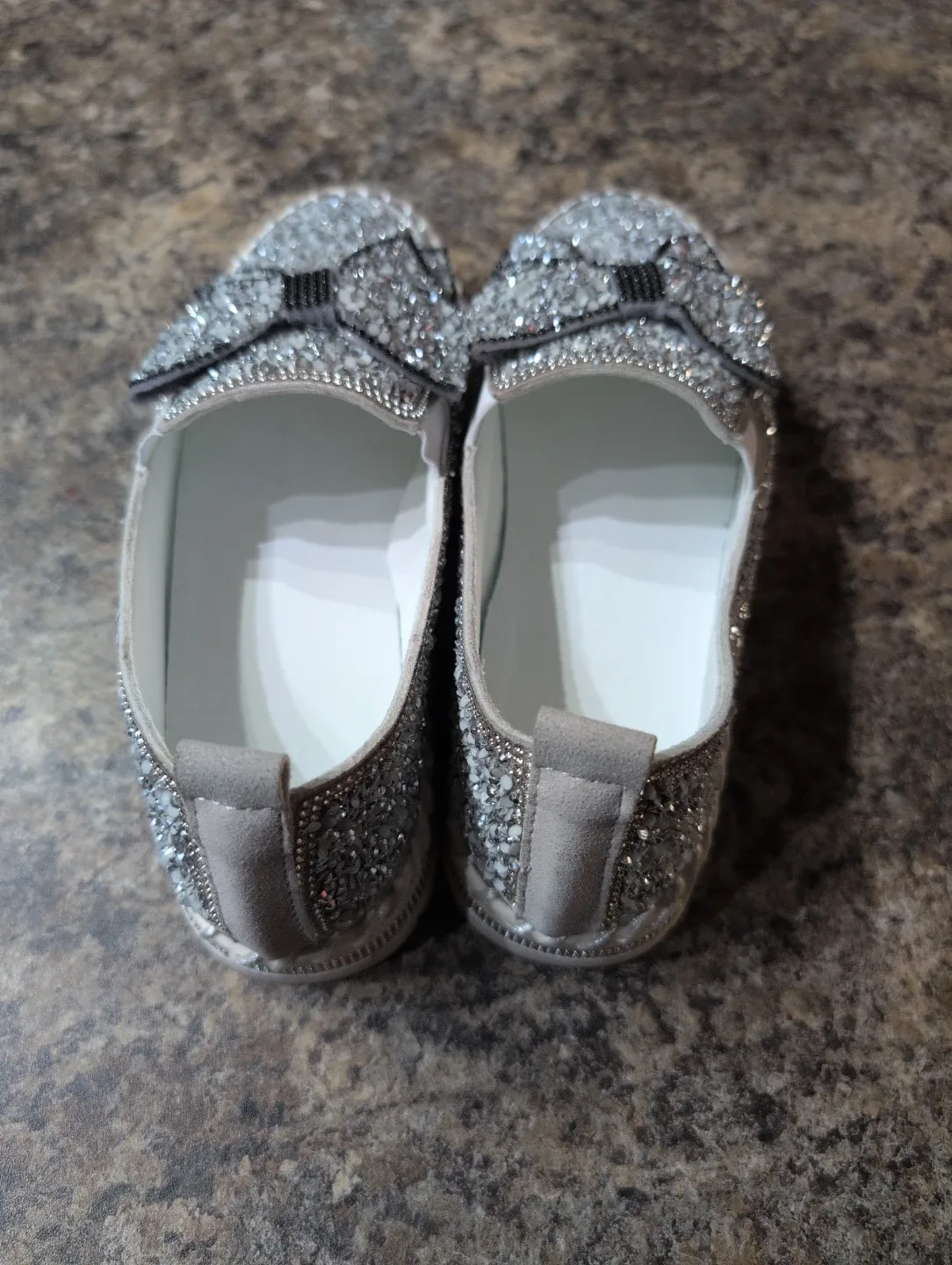 Silver Glitter Slip-On Shoes with Bow. Size 6. image indicator(3)