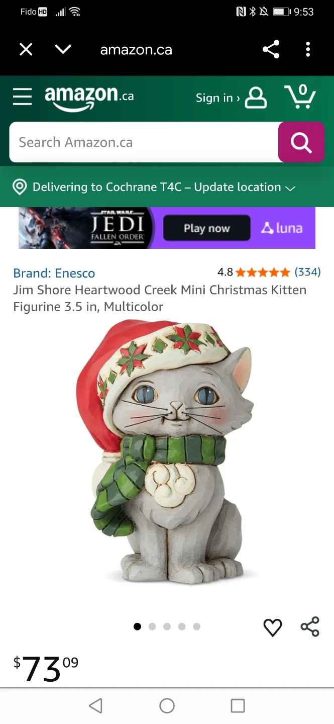 Enesco Jim Shore Christmas Kitten Figurine
