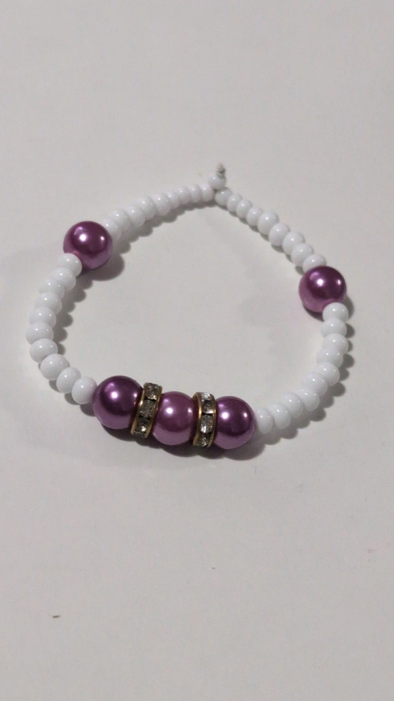 Beaded Bracelet - White & Purple