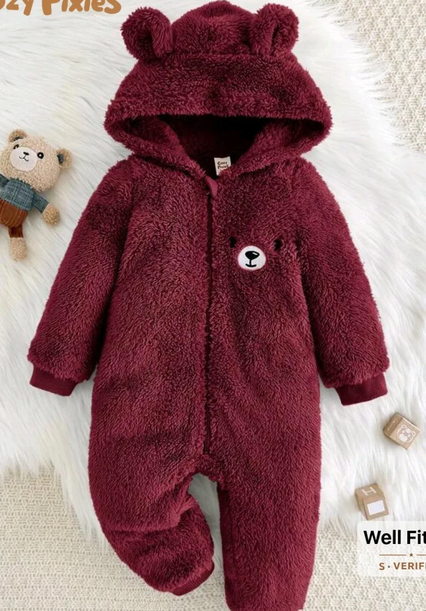 Baby Cozy Pixies Bear Hooded Fleece Romper