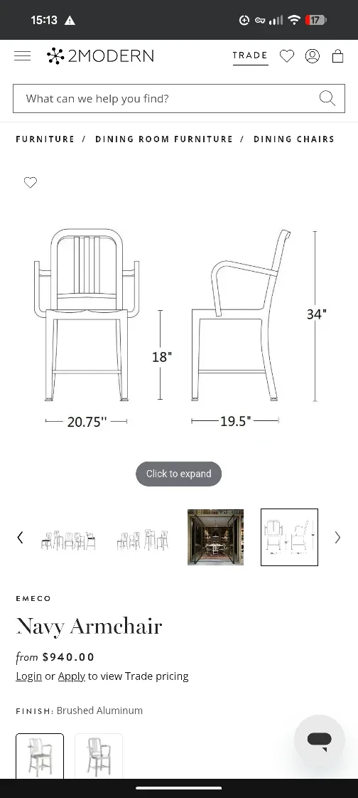 Emeco 1006 Navy Arm Chair - Brushed Aluminum image indicator(10)