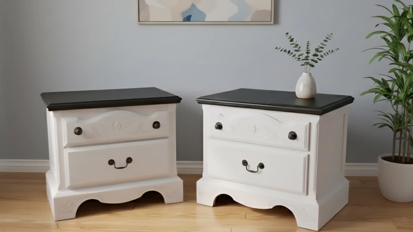 Pair of White & Black Nightstands