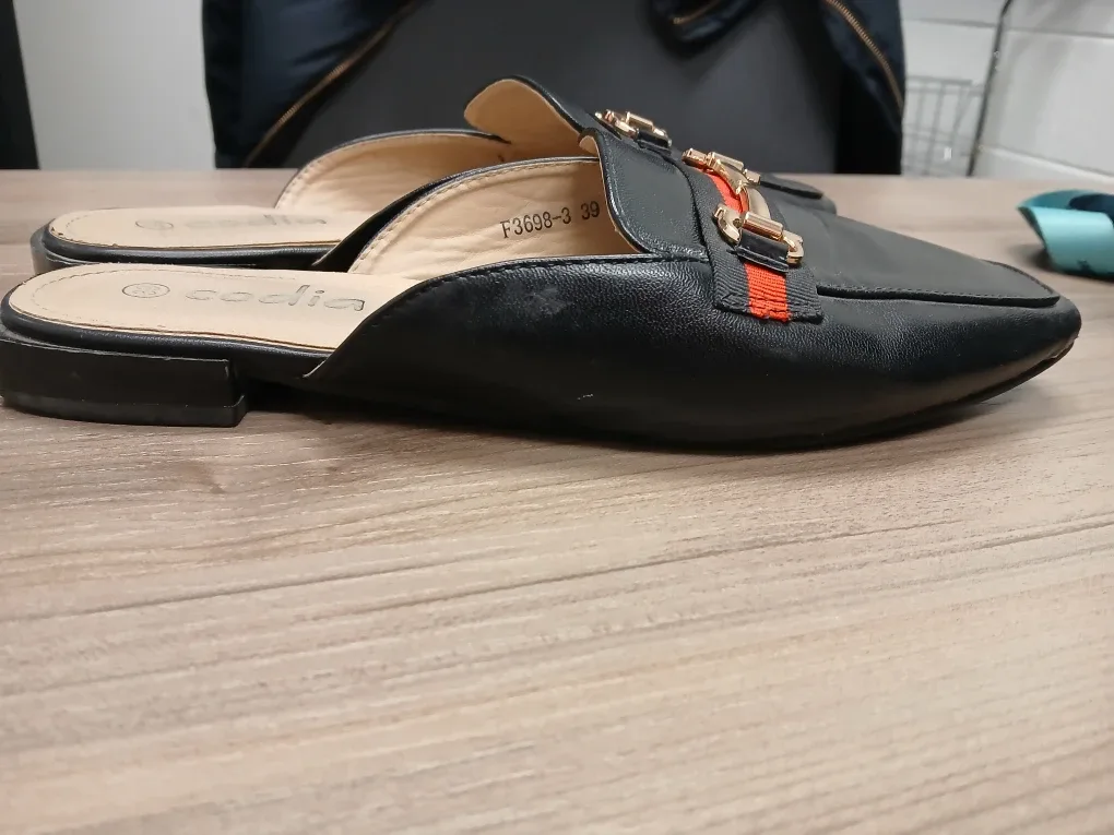 Codia leather black and gold loafers size 8 image indicator(2)