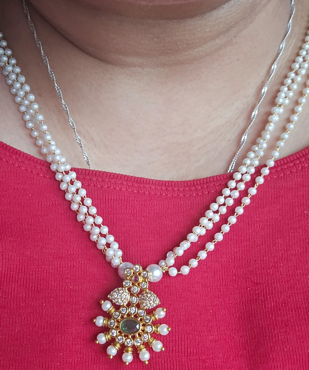 Pearl Necklace & Earring Set South indian inspired image indicator(2)