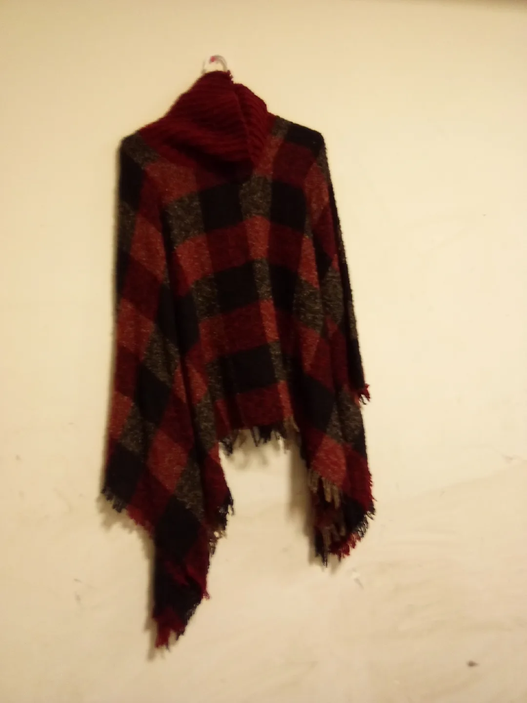 Red & Black Plaid Poncho