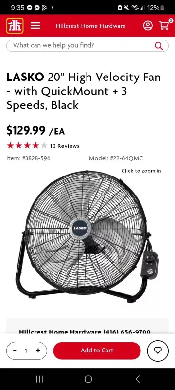 LASKO 20" High Velocity Fan - with QuickMount + 3 Speeds, Black image indicator(2)