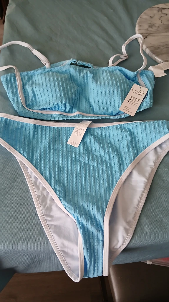 Cupshe Sky Blue/White Bikini Set - Size L