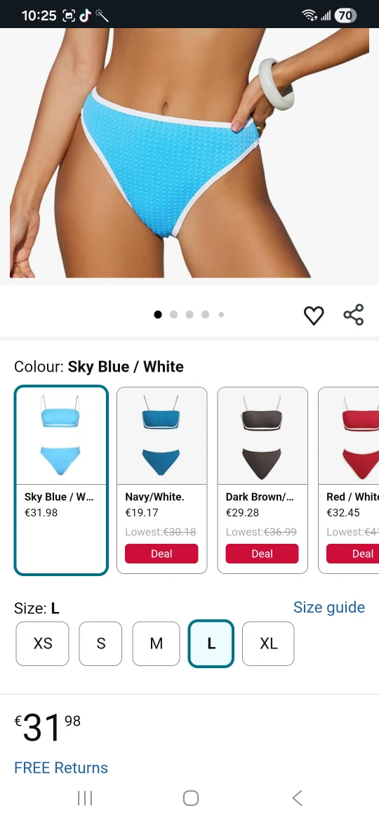 Cupshe Sky Blue/White Bikini Set - Size L - photo 3