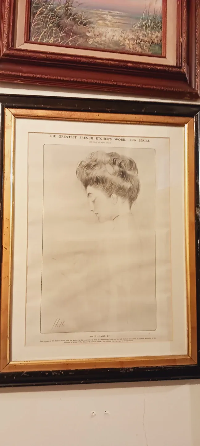 ANTIQUE FRENCH ETCHING FRAMED ART PRINT P. HELLEU thumbnail