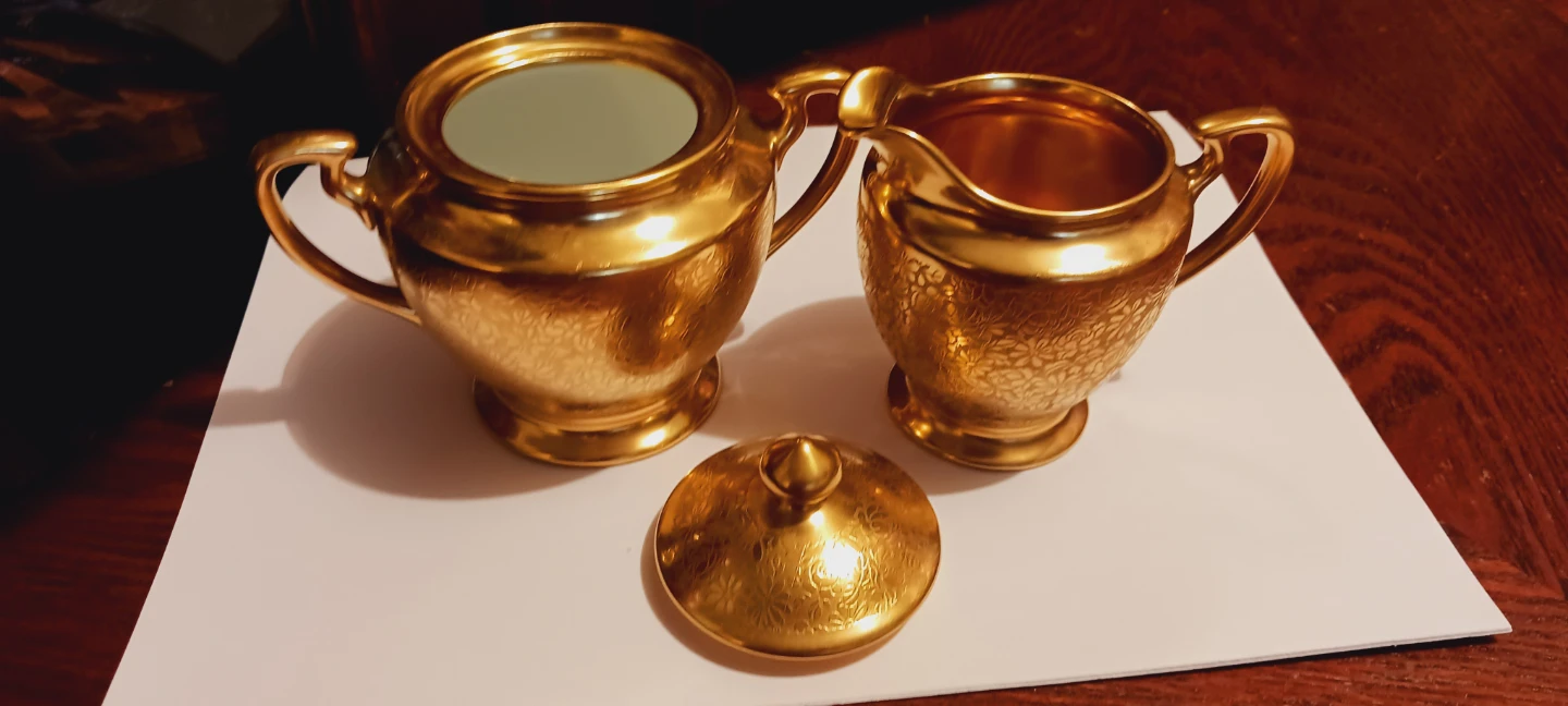 22K Gold Encrusted Set Creamer & Sugar Bowl -PICKARD - photo 3
