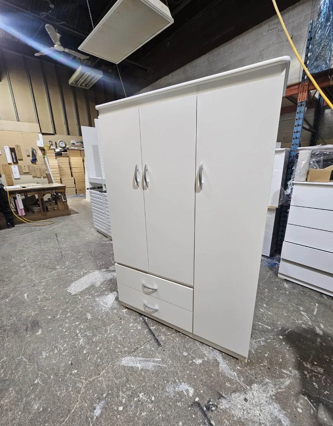 3 door Wardrobe with Drawers - White