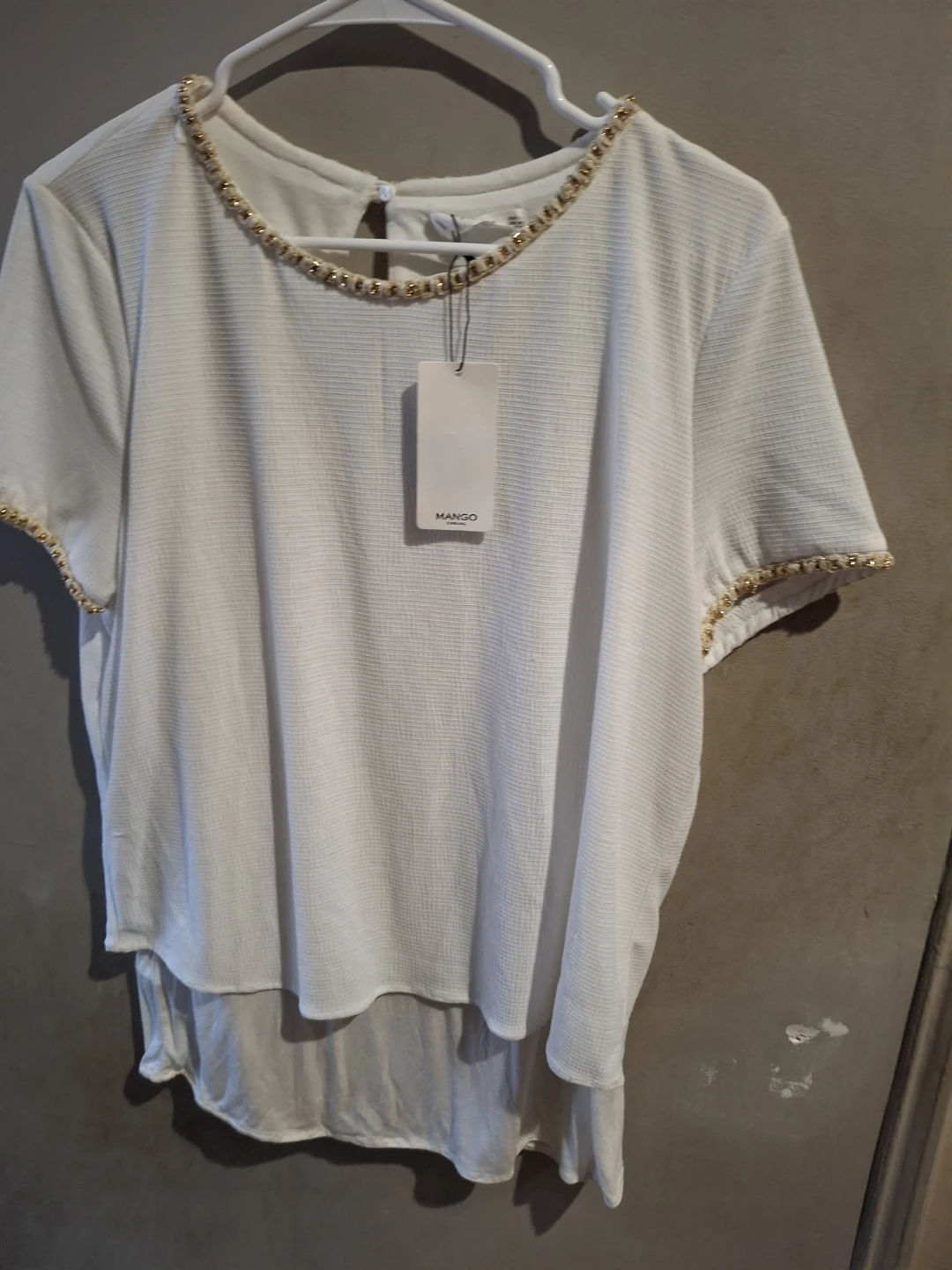 New Mango White Embellished Top