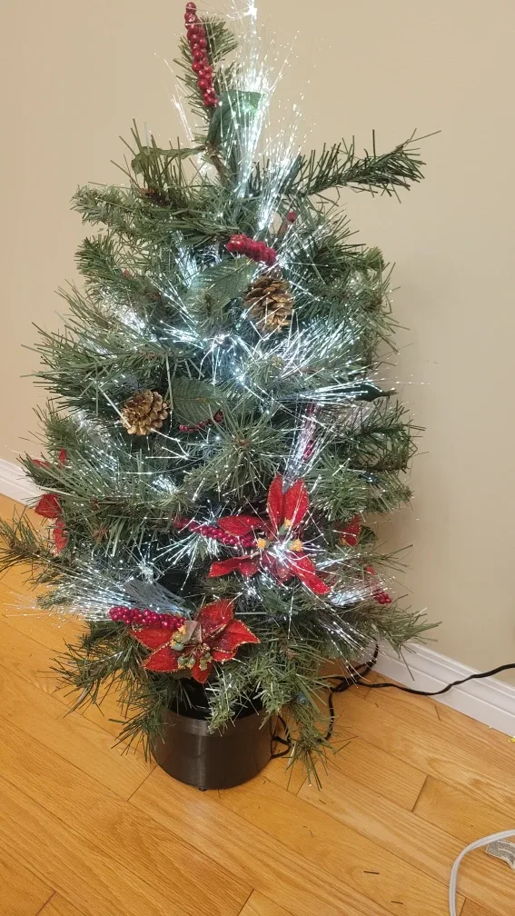 Prelit Christmas Tree 3Ft W/Fiber Optic Light Option&Decorations
