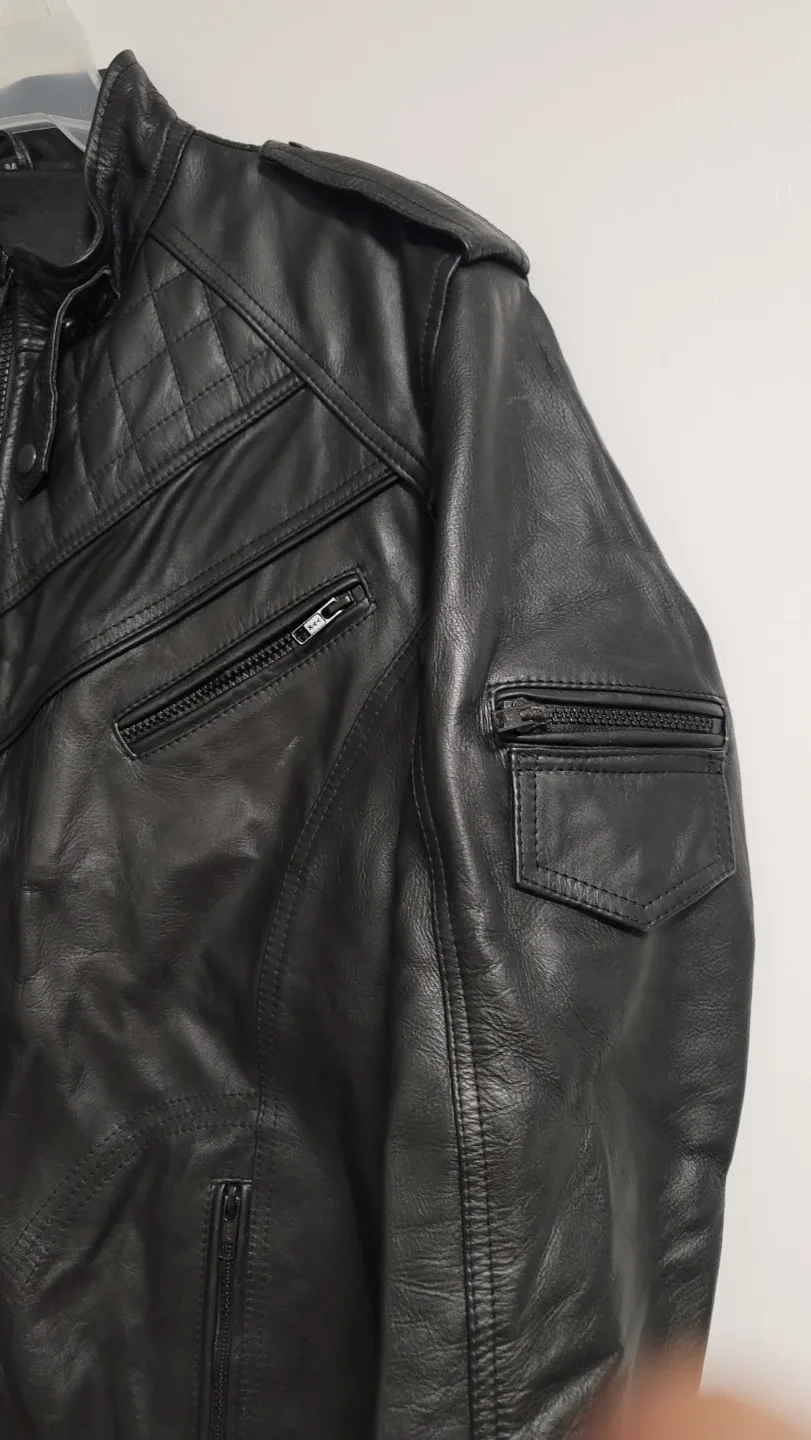 Black genuine Leather Jacket Medium image indicator(2)