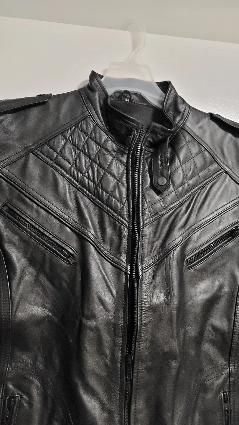 Black genuine Leather Jacket Medium image indicator(3)