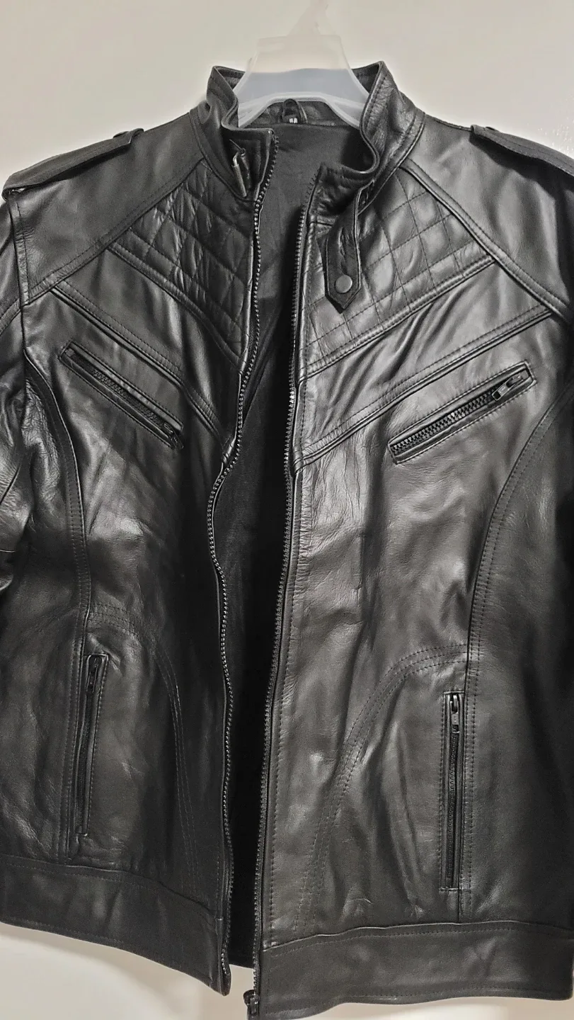 Black genuine Leather Jacket Medium image indicator(4)