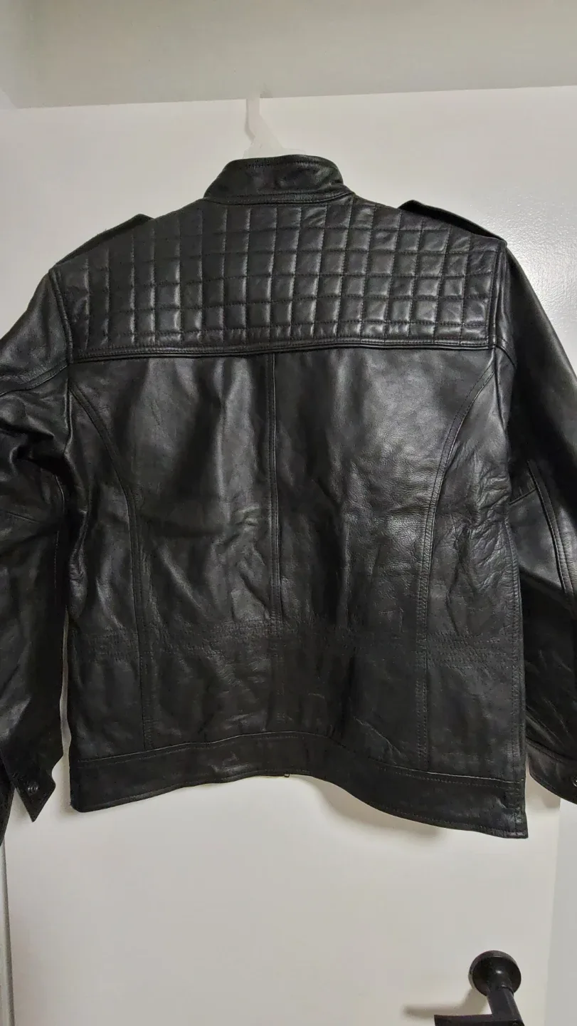 Black genuine Leather Jacket Medium image indicator(5)