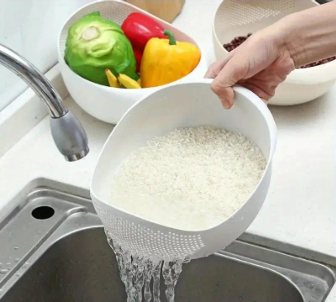 Rice- Fruit Washing Bowl with Drainer Basket