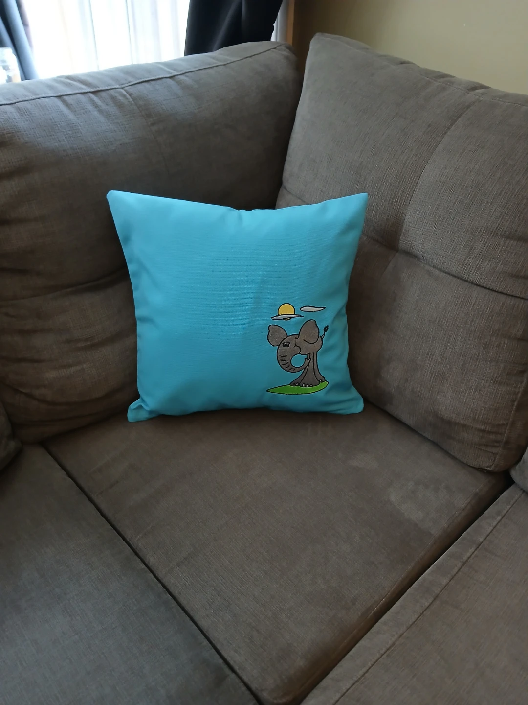 Blue Throw Pillow with Elephant Design