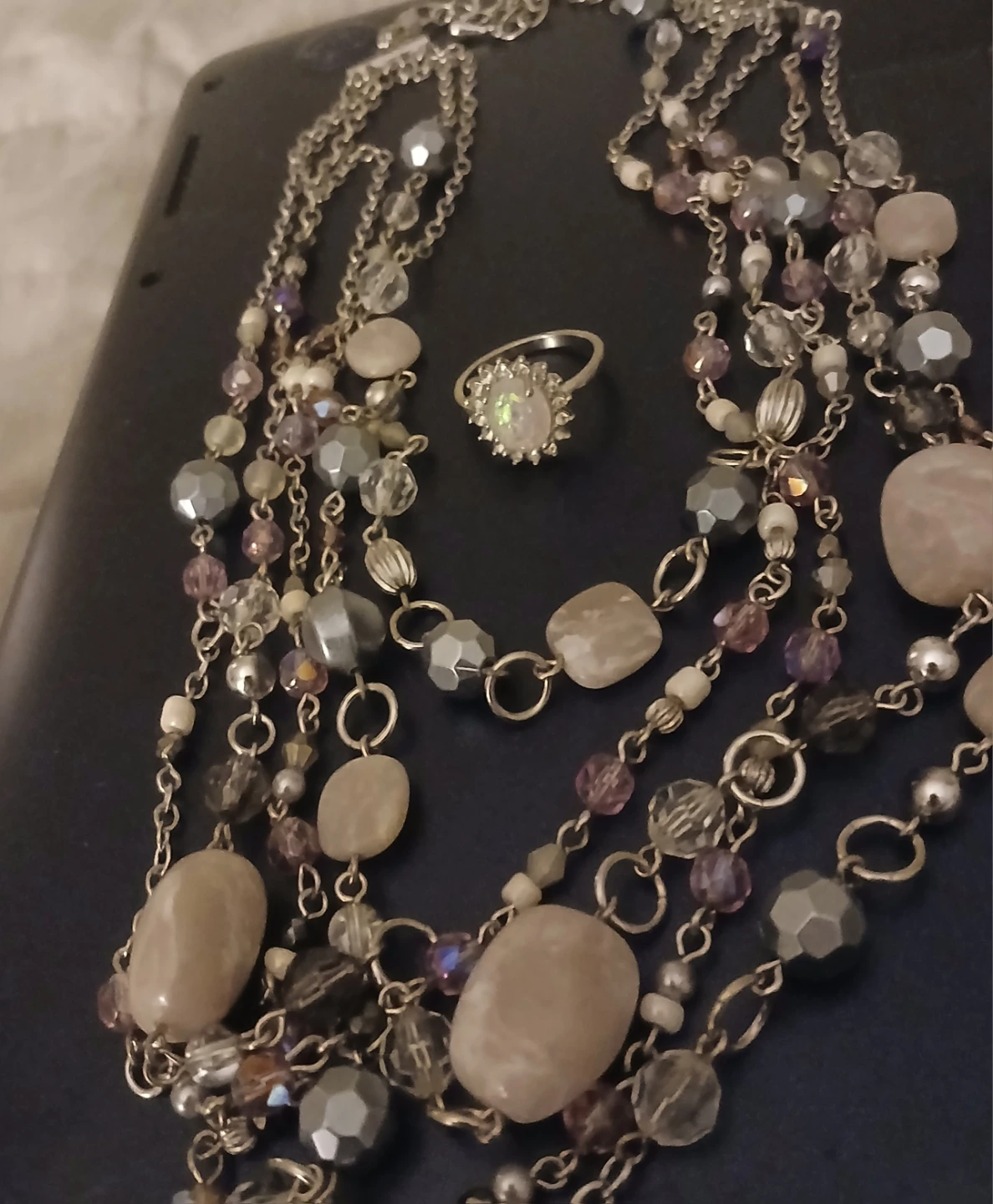 VINTAGE LIA SOPHIA 5 STRAND NECKLACE/RING SET - photo 3