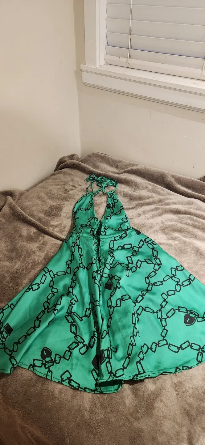 Green Halter Dress with Chain Print image indicator(2)
