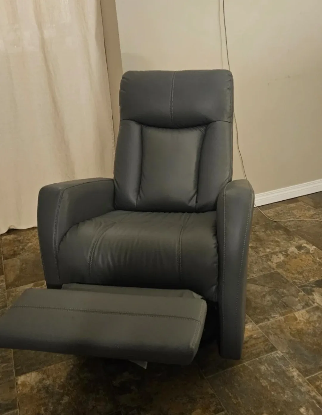 Grey Leather Swivel Recliner/ Glider Chair